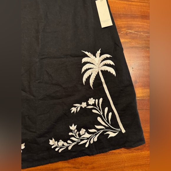 Calypso St. Barth Black Linen Blend Sundress Embroidered Palm Trees Sz L - NEW - Picture 4 of 12